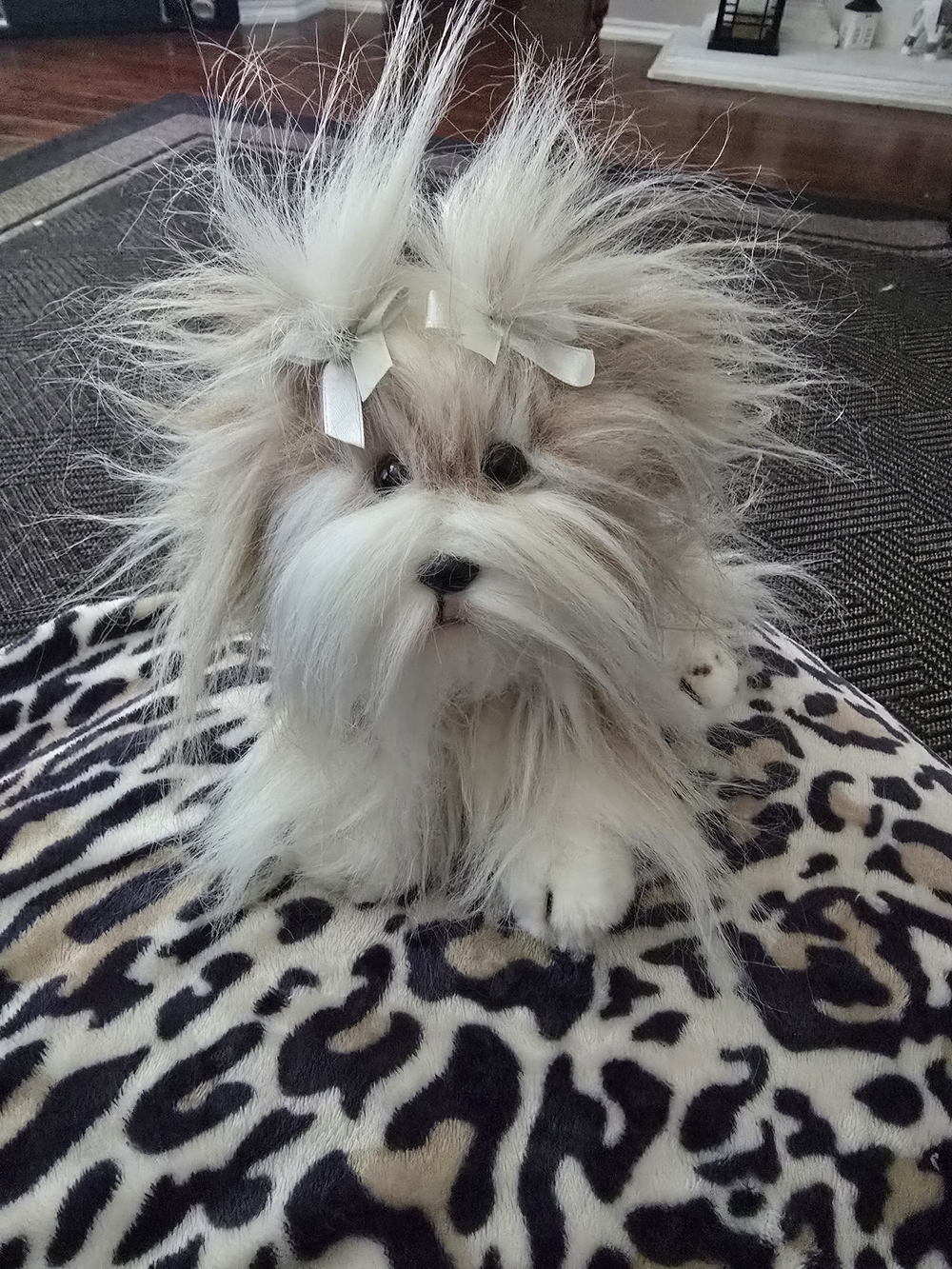 Animal Haley Long-Haired Dog Toy in Cream and Tan